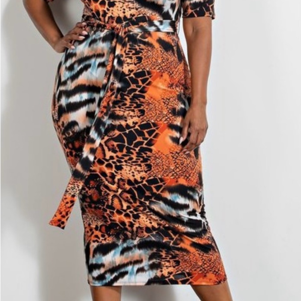 Abstract Animal Print Midi Dress